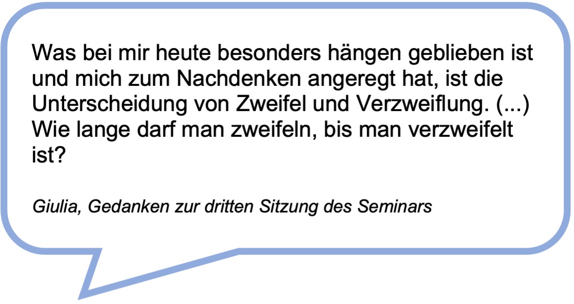 Das Bild zeigt ein Statement einer Studentin aus dem Blog zum Seminar.