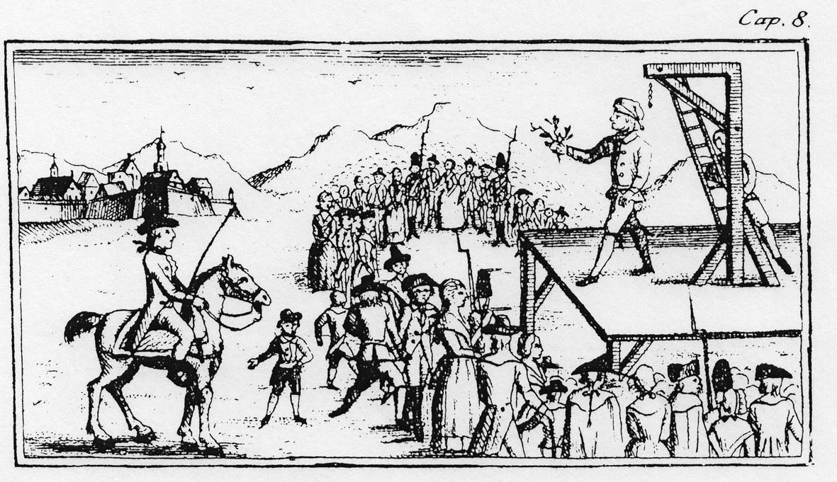 Szene vor einem Galgen, 1796, in schwarz-weiss